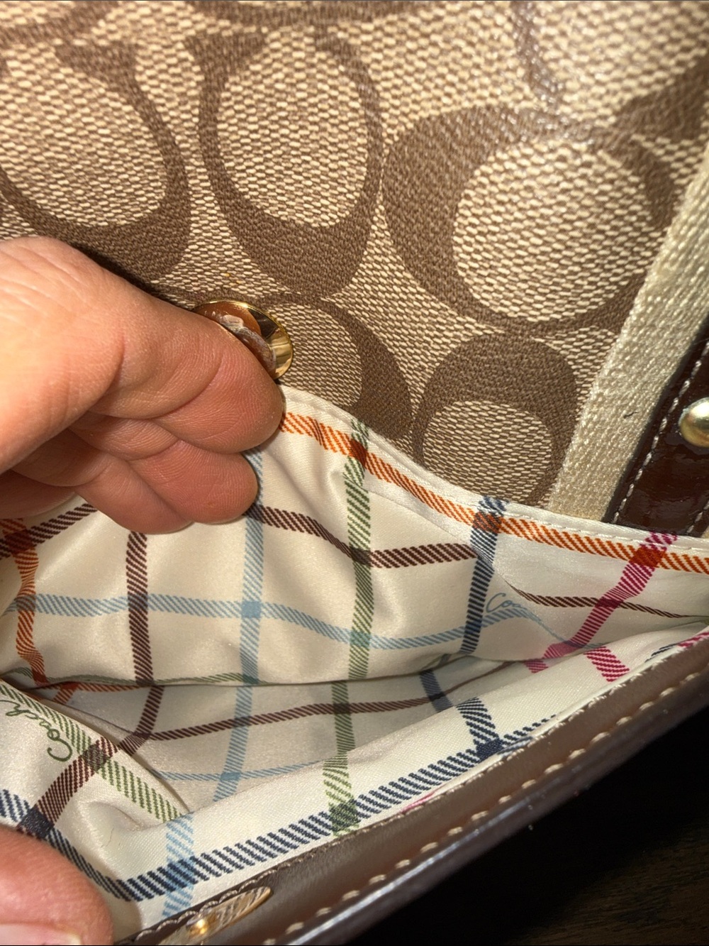 Coach Brown Signature Canvas Tote with Red Logo Accent - Picture 9 of 16